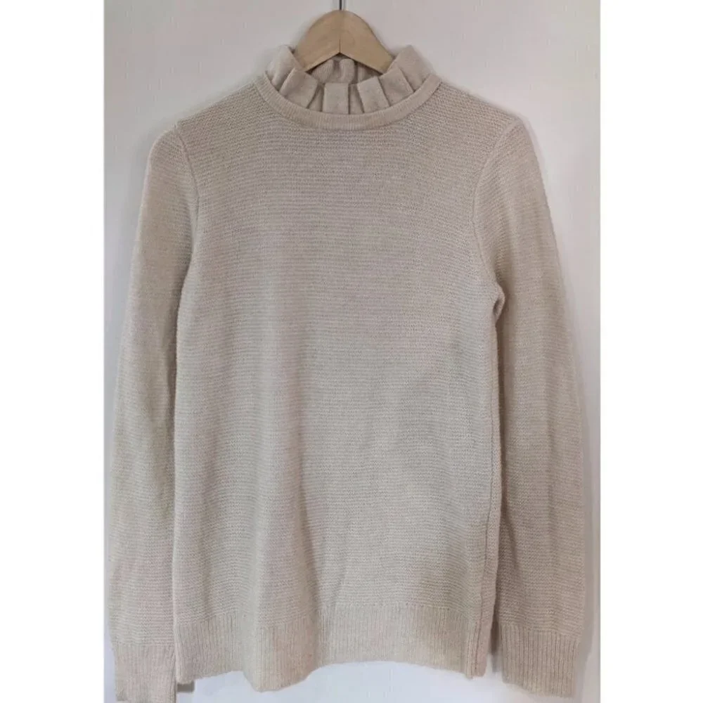 J Crew | Ruffle Neck Sweater in Cream - Picture 2 of 8